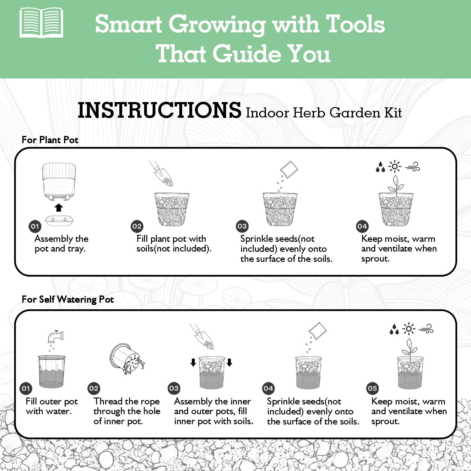 Soliseed Indoor Herb Garden Kit, Window HerbPots, Gardening Tools for Beginners, Kitchen Windowsill Planter, DIY Grow Gift for Home Outdoor Plants- Herb Pots with Drainage Holes