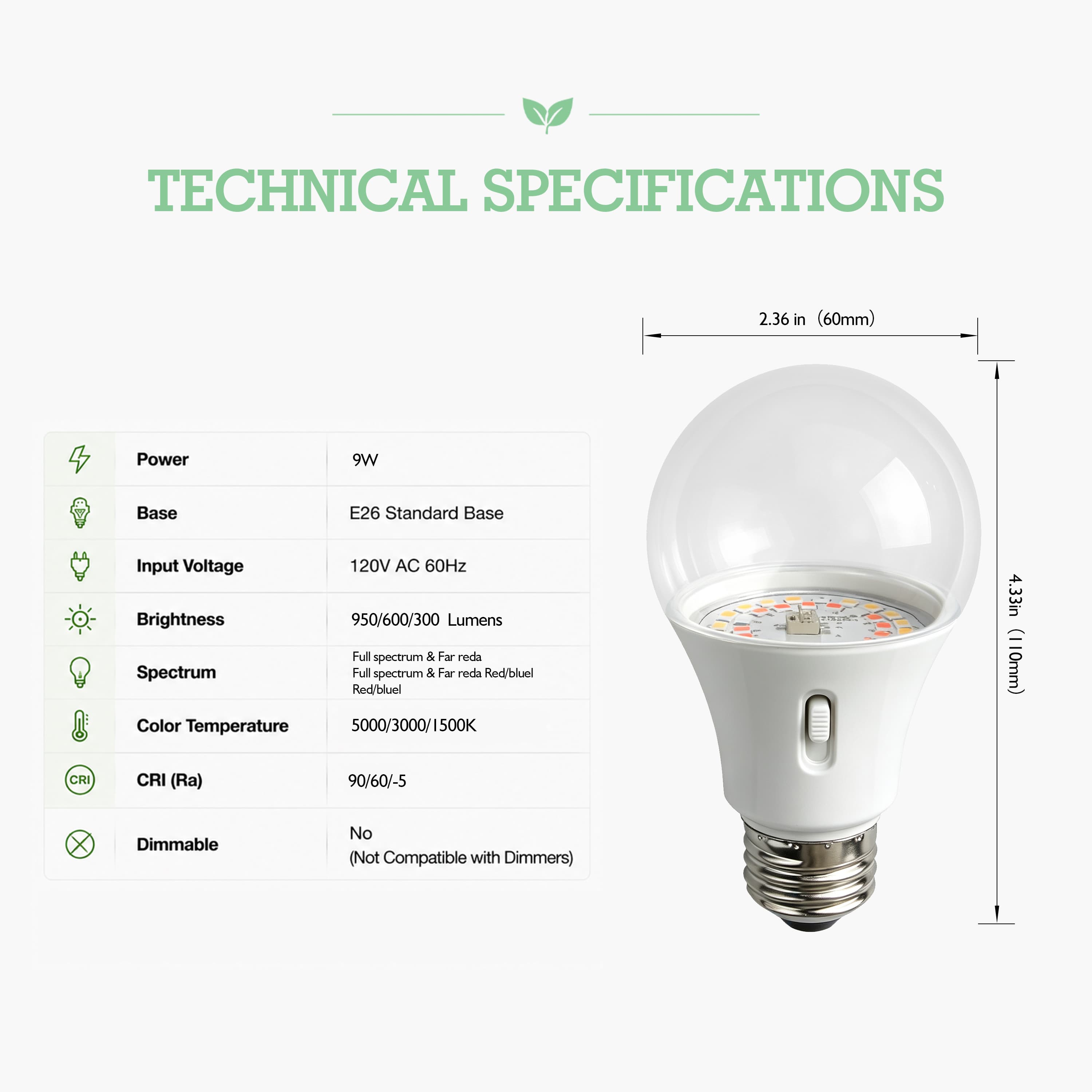 Soliseed 3-Mode Switchable-Spectrum E26 Grow Light Bulb - 3 Pack - product detail 3