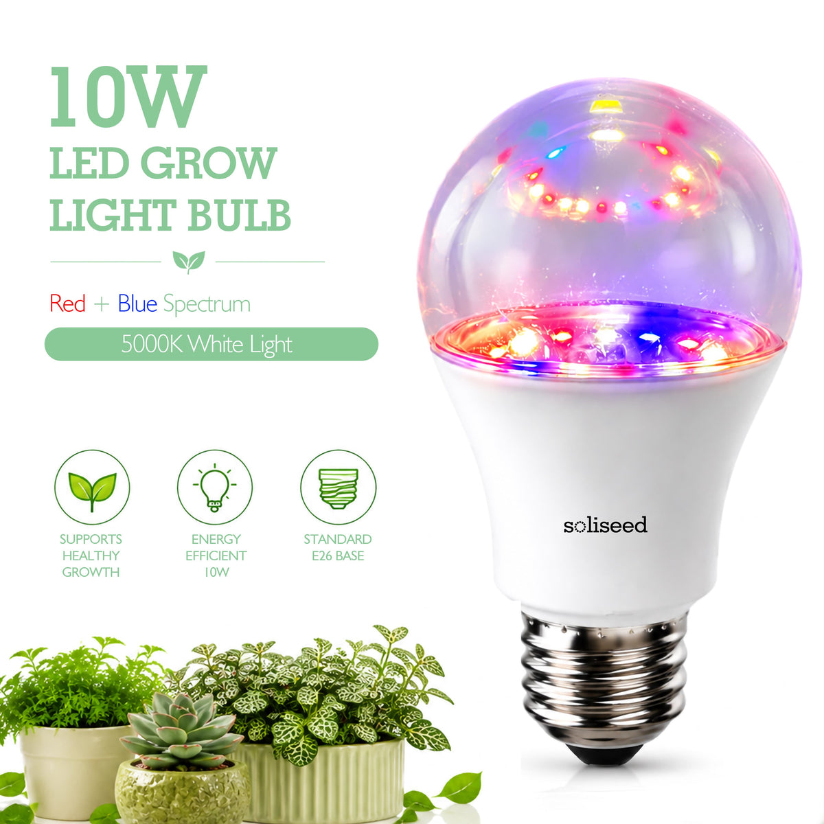 Soliseed 10W Red-Blue E26 Grow Light Bulb - 3 Pack