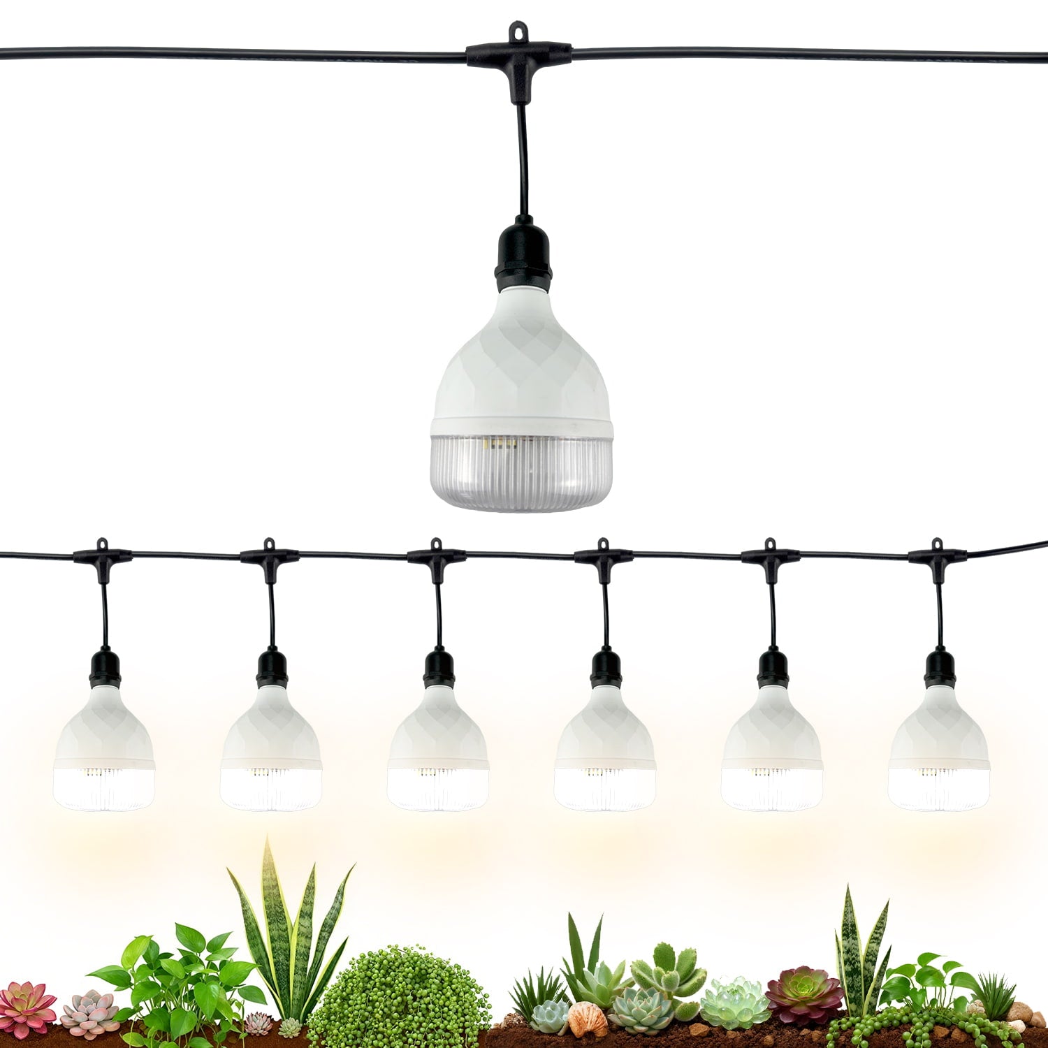 Soliseed Outdoor LED Grow Lights for Greenhouses, Adjustable Height & Position, 6 Lights of Full Spectrum Grow String Bulbs, Waterproof Greenhouse String Growing Accessories, Suitable for 16.5FT