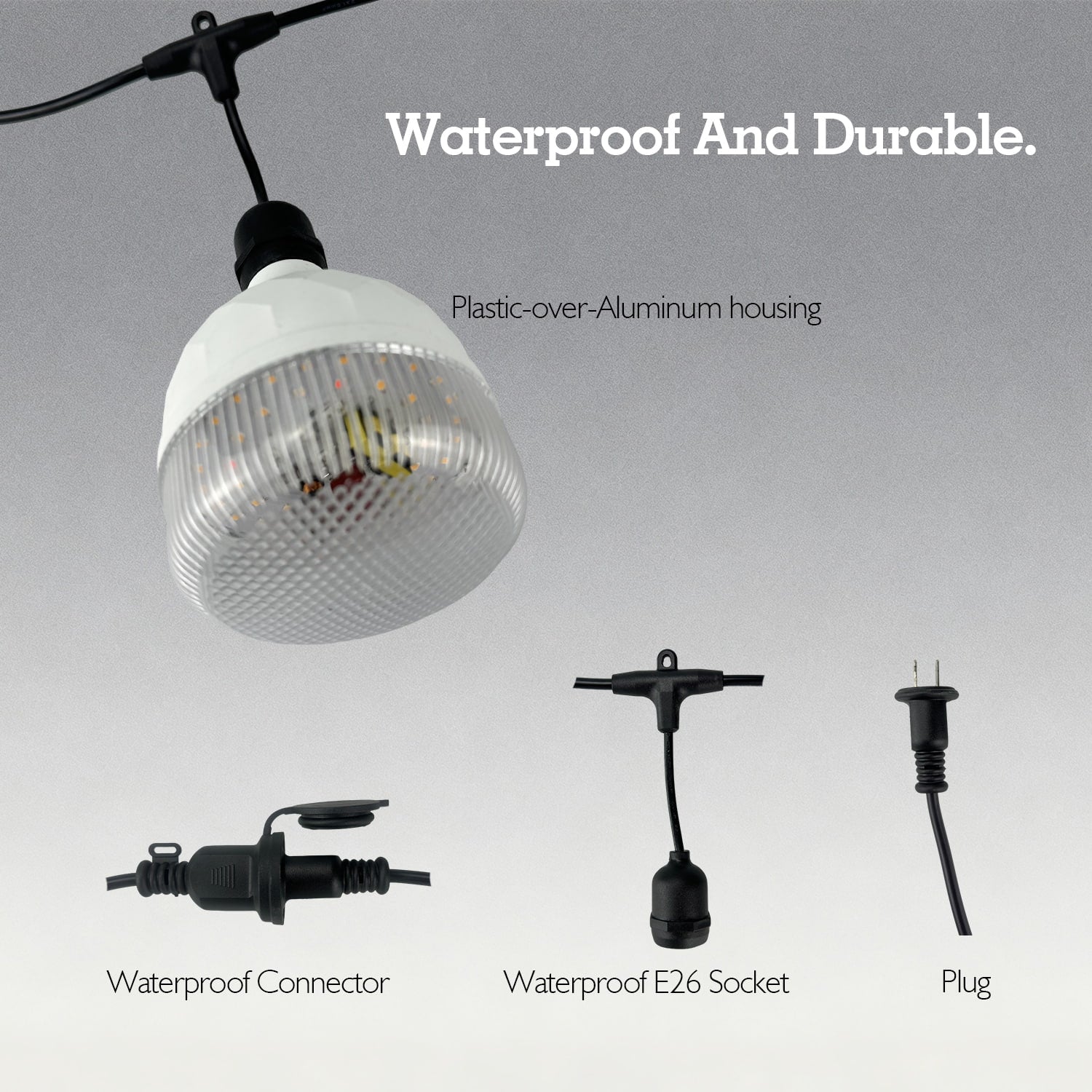 Soliseed Outdoor LED Grow Lights for Greenhouses, Adjustable Height & Position, 12-Lights Full Spectrum Grow Light Bulbs, Outdoor Waterproof Greenhouse Accessories, 33FT String Grow Lights