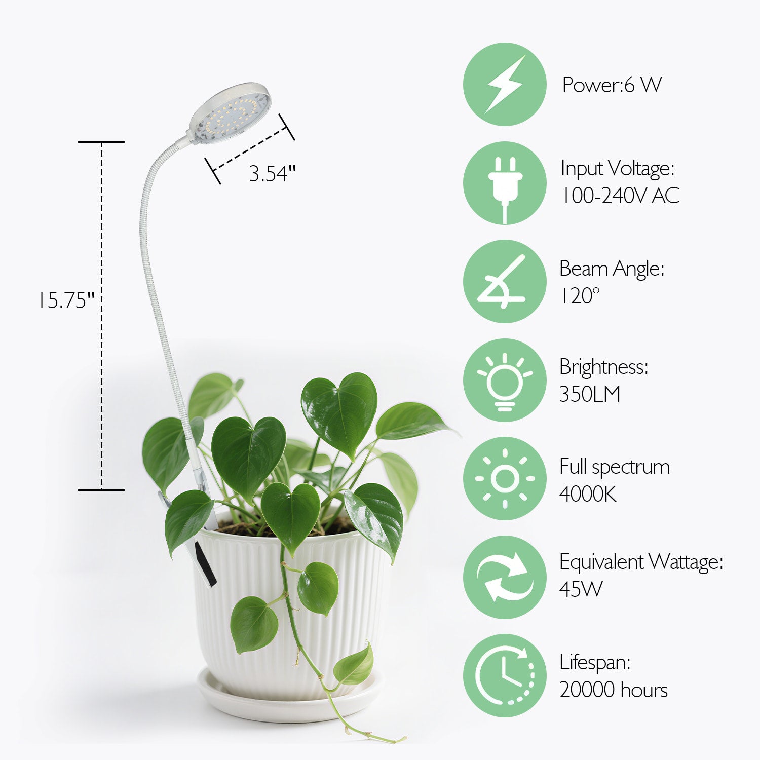 Soliseed LED Clip-on Grow Light Full Spectrum 6W 10-Level Dimming & Timer & USB, Small Grow Lights for Indoor Succulents Cactus Plants, Sunlight lamp, Round Panel 2Pack