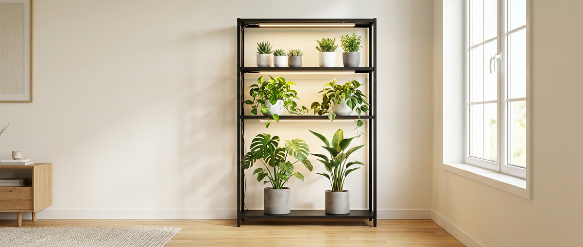 Grow lights for plant shelves.