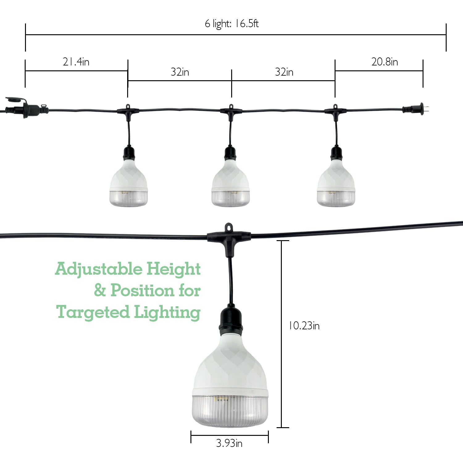 Soliseed Outdoor LED Grow Lights for Greenhouses, Adjustable Height & Position, 6 Lights of Full Spectrum Grow String Bulbs, Waterproof Greenhouse String Growing Accessories, Suitable for 16.5FT