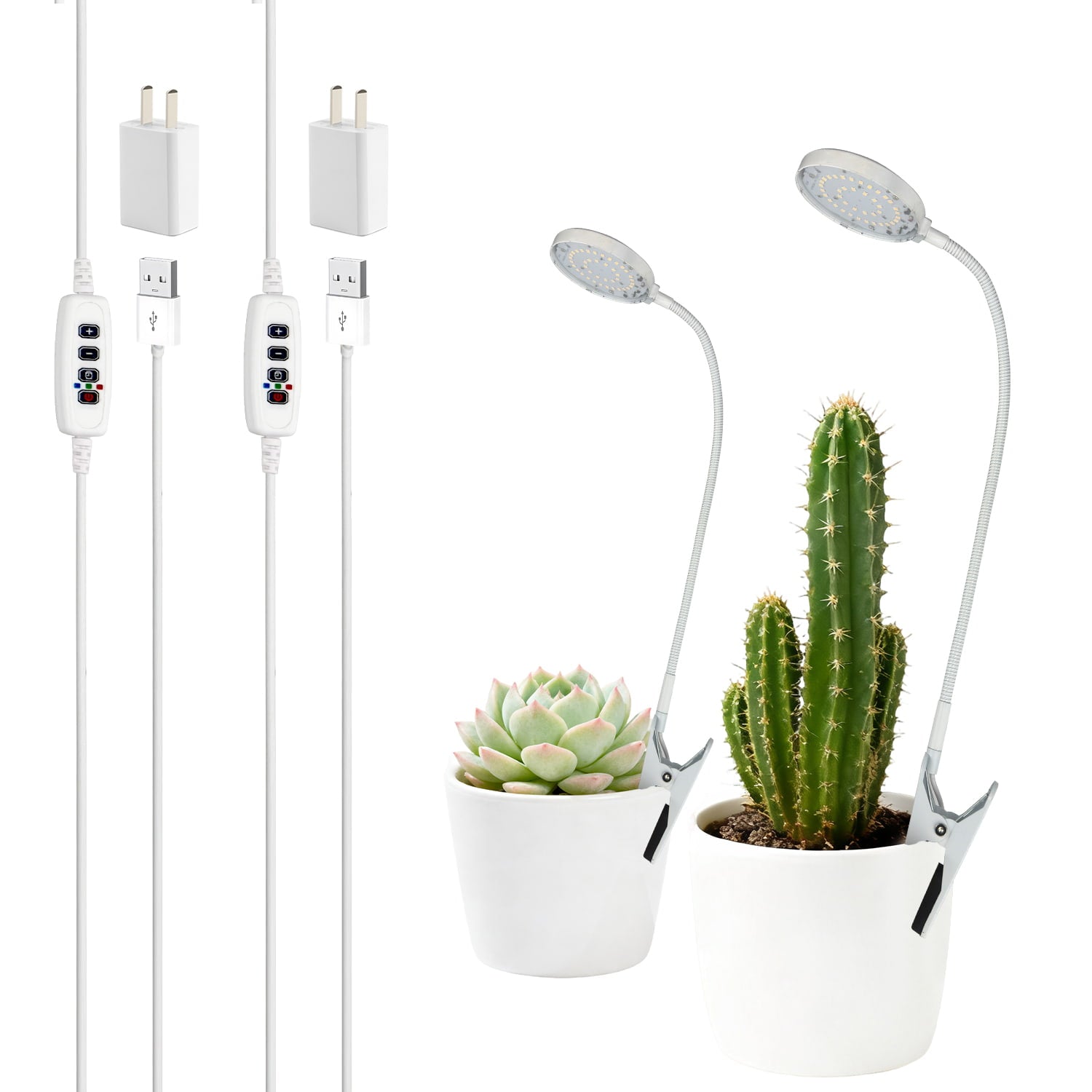 Soliseed LED Clip-on Grow Light Full Spectrum 6W 10-Level Dimming & Timer & USB, Small Grow Lights for Indoor Succulents Cactus Plants, Sunlight lamp, Round Panel 2Pack