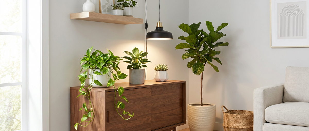 Grow lights for living room plant corners.