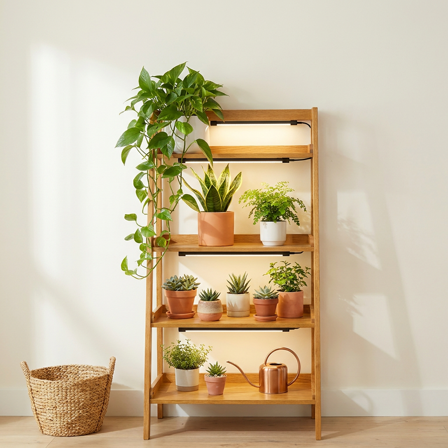 Soliseed grow light setup for plant shelves