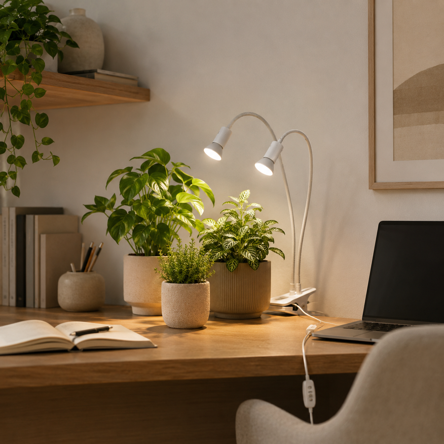 Soliseed grow light setup for desk plants