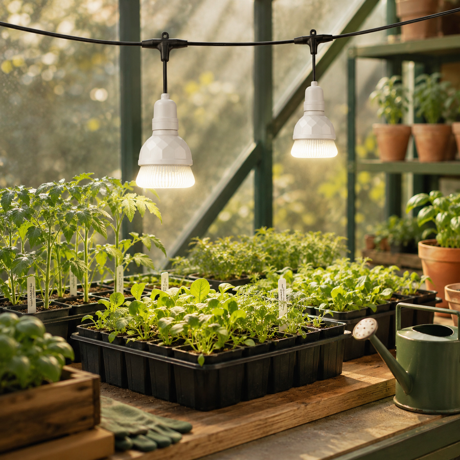 Soliseed grow light setup for greenhouse seedlings